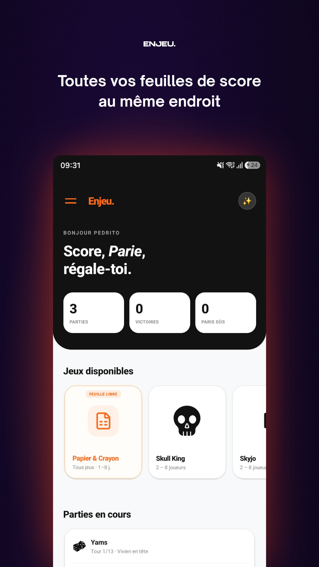 Capture d'écran Application Enjeu